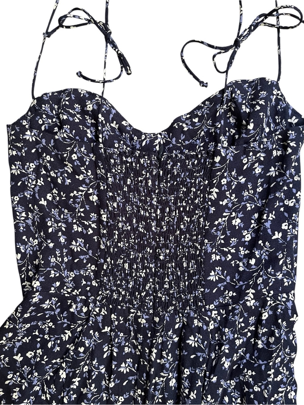 Reformation Saskia Navy Blue/White Floral Slip Mini Dress, sz 0 - Picture 7 of 10